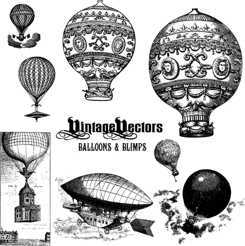 Vintage Balloon And Airship Illustrations - Free Vectors