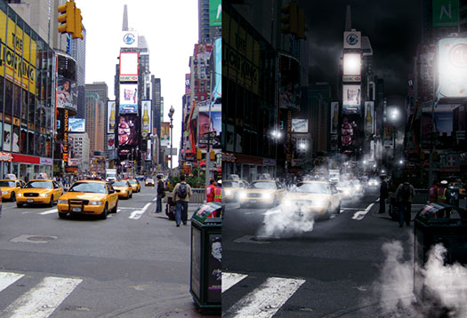 free Photoshop tutorial on making a steamy street scene